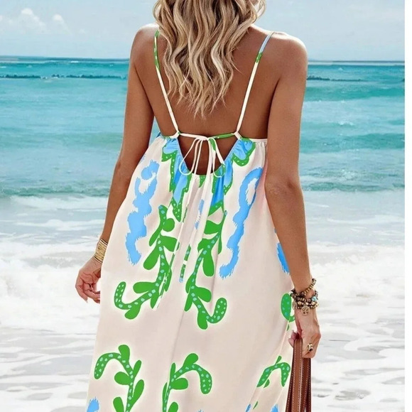 Summer Sleeveless Strappy Backless Tie-Waist Holiday Style Dress - Picture 1 of 4